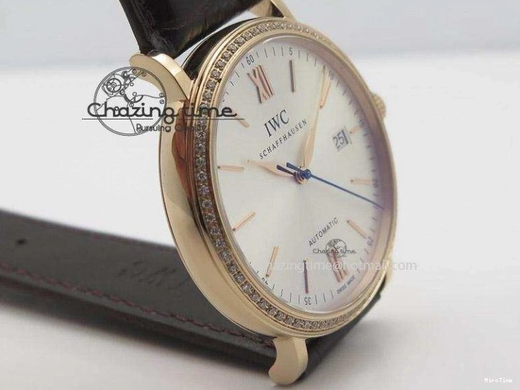 MIROTIME 0814 OnTrend Portofino RG MKF 1:1 V2 Best Edition Diamond Bezel Silver Dial On Brown Leather Strap A 7343
